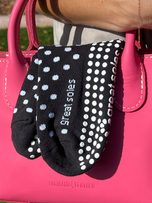 Greer Polka Dot Crew Grip Sock  Black/White