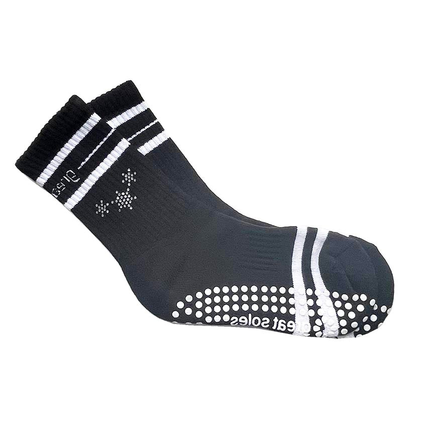 Jess Crew Grip Sock -Black/White + Snowflakes - Great Soles