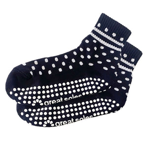 greer black white polka dot crew grip sock  for pilates, barre or at home 