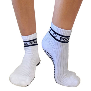 greer black white rock star crew grip sock pilates stretch and for at home