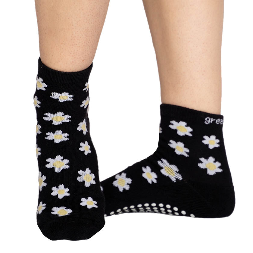 Daisy Short Crew Grip Sock Black/White