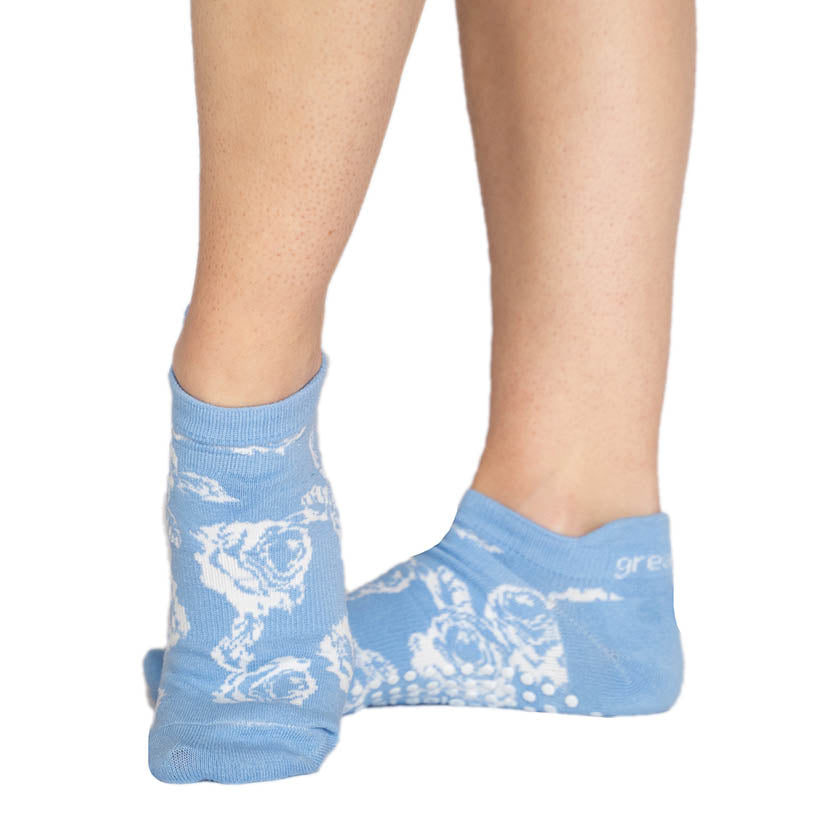 Rose Tab Back Grip Sock - Blue/White