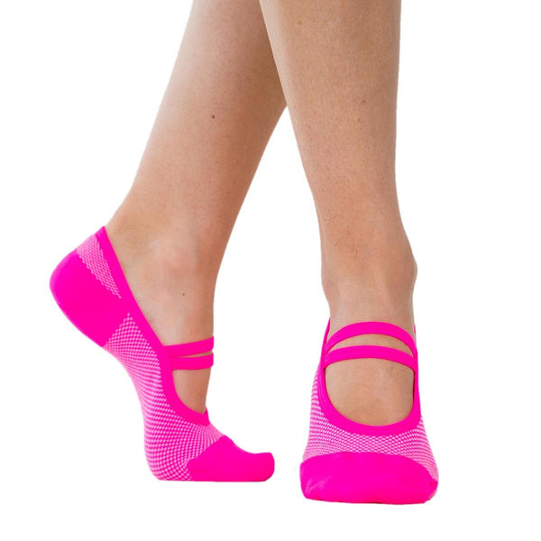 Trendy Pink Cherry Grip Socks for Pilates, Yoga or Barre 